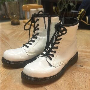 Dr. Martens White Combat Boots with Black Laces and Chunky Sole